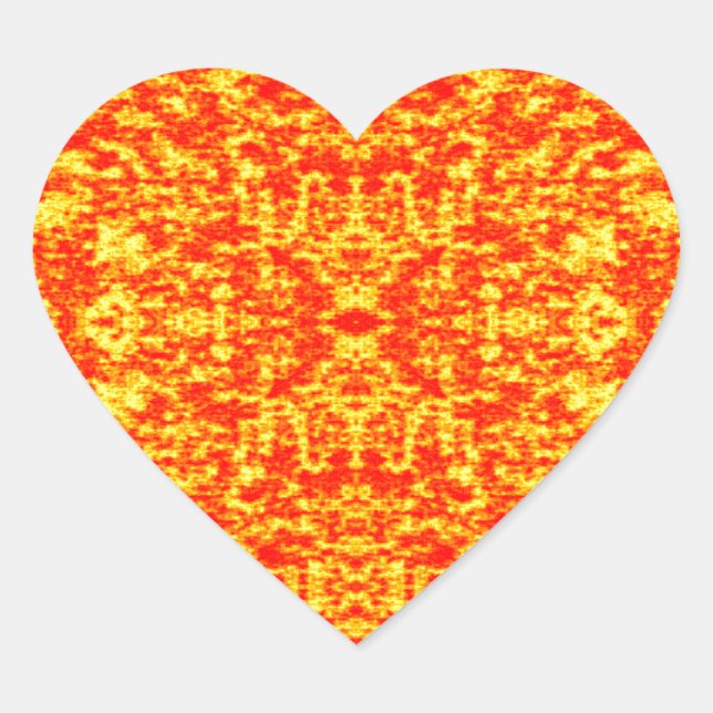 Abstract Fractal In Red And Orange Heart Sticker (Front)