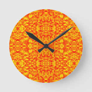 Abstract Fractal In Red And Orange Round Clock