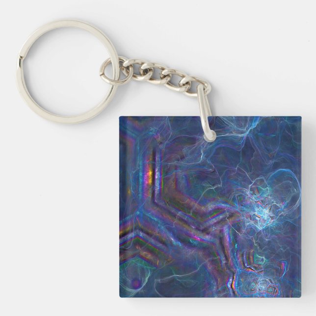 Abstract Fractal Nebula and Geometric Morph Key Ring (Front)