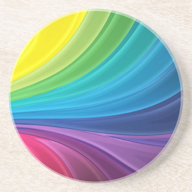 Abstract Fractal Rainbow Swirl Sandstone Coaster (Front)