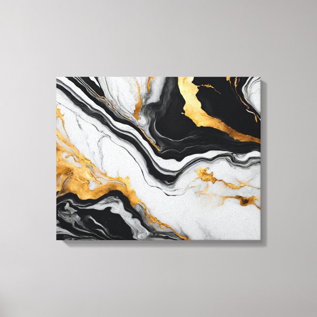 Abstract frame Black, white, golden Marble Canvas Print (Front)