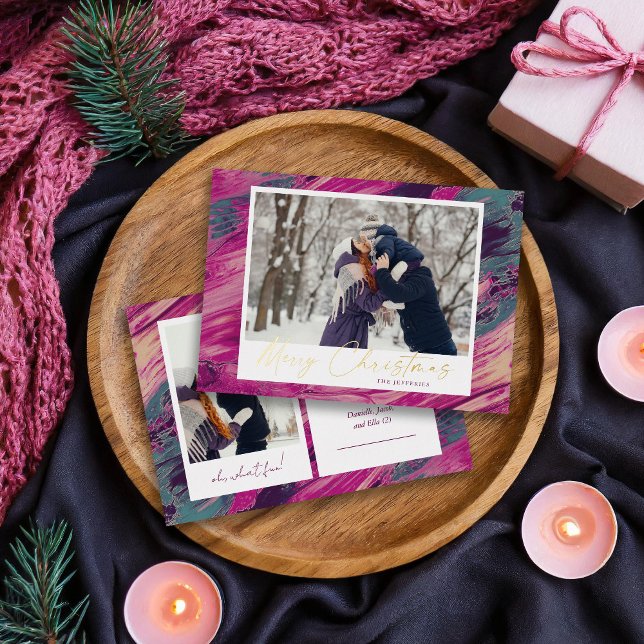 Abstract Frame Merry Christmas 2 Photo Foil Holiday Card (Creator Uploaded)
