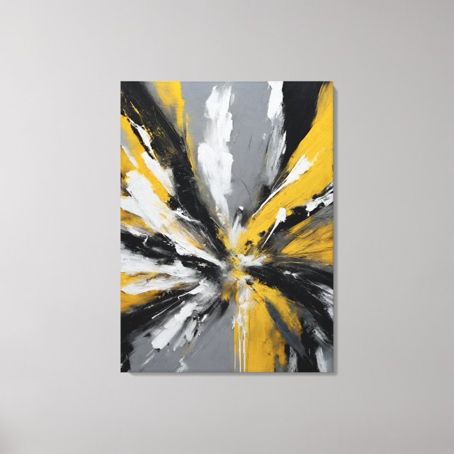 Abstract frame, yellow, black, gray and white canvas print (Front)