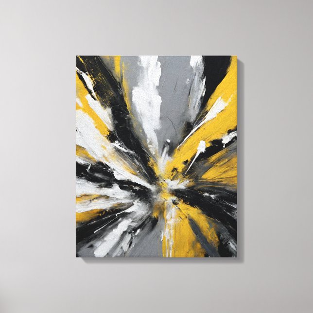 Abstract frame, yellow, black, gray and white canvas print (Front)