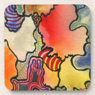 Abstract free form cells in black line and colours coaster