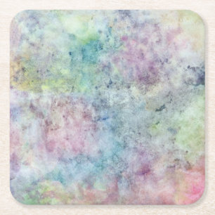 abstract free hand drawing from watercolor square paper coaster