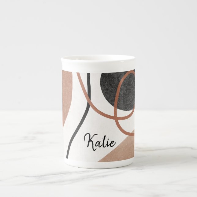 Abstract Freeform Shapes - Brown and Black Bone China Mug (Front)