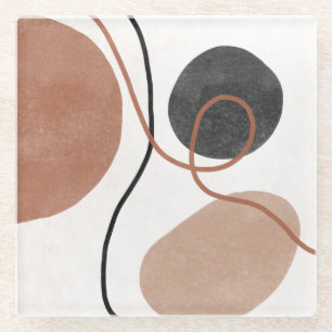 Abstract Freeform Shapes - Brown and Black Glass Coaster