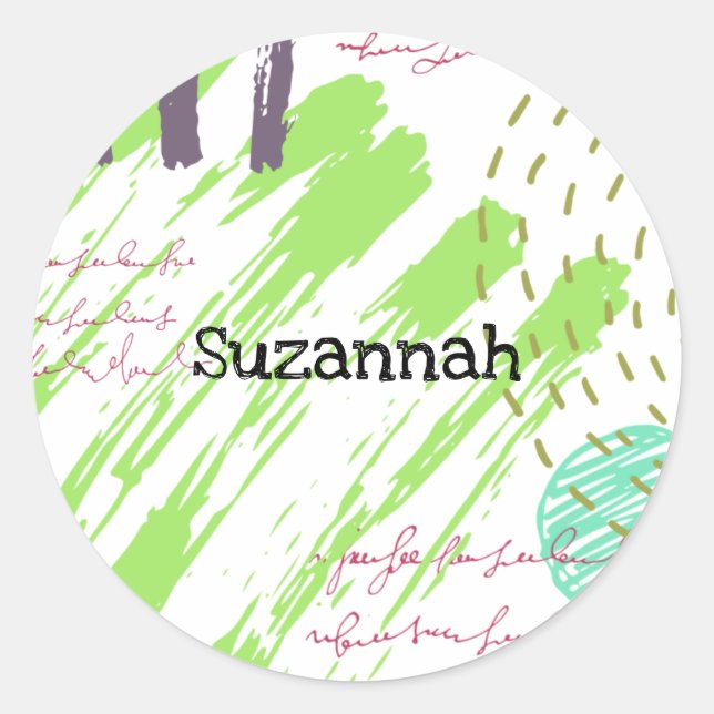 Abstract Freehand Doodle Classic Round Sticker (Front)