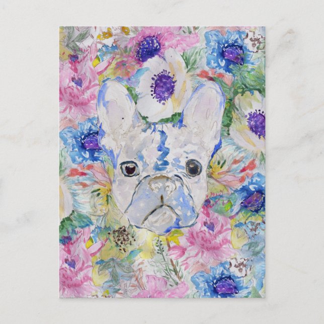 Abstract French bulldog floral watercolor paint Postcard (Front)
