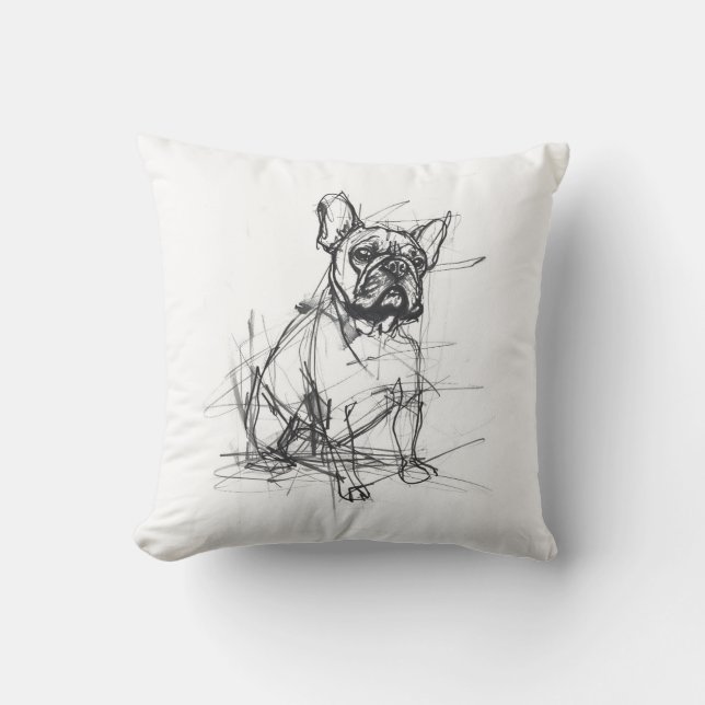 Abstract French Bulldog Sketch Cushion (Front)