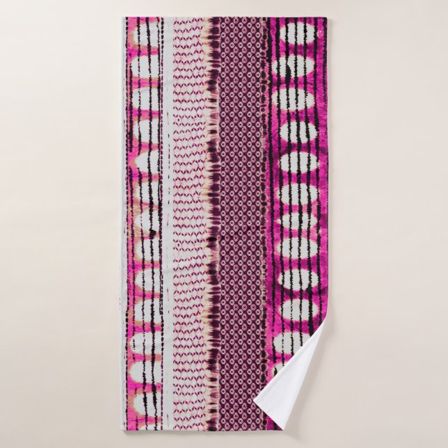 abstract fuchsia colorful ethnic border pattern bath towel (Bath Towel)