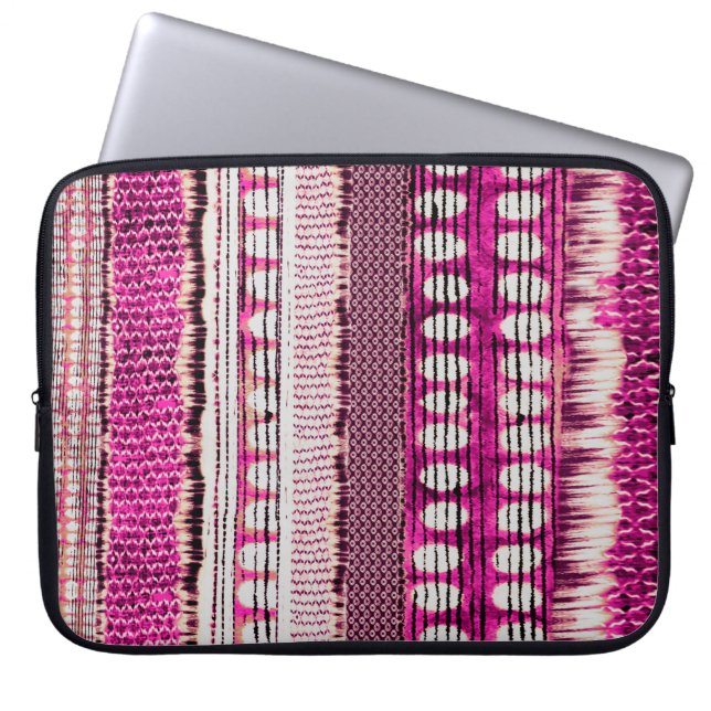 abstract fuchsia colourful ethnic border pattern laptop sleeve (Front)
