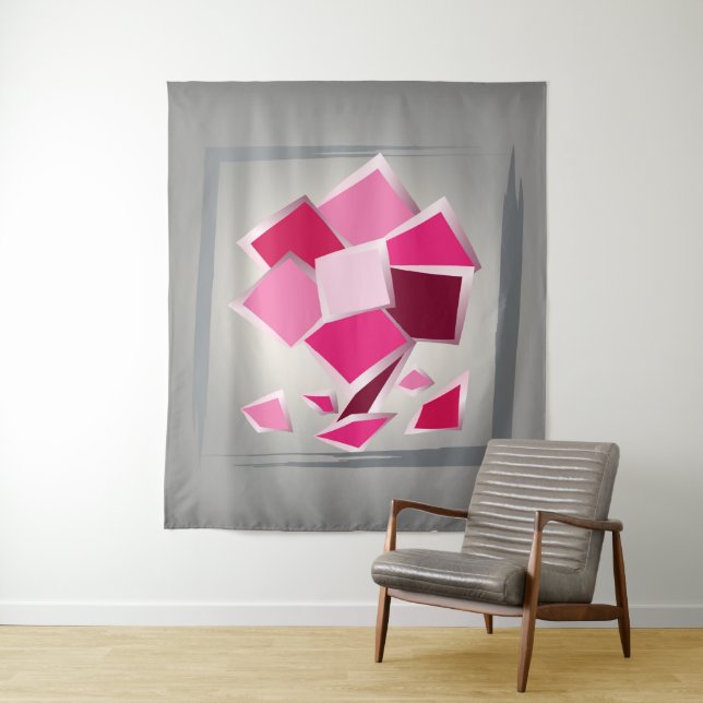 Abstract fuchsia flower tapestry (In Situ)