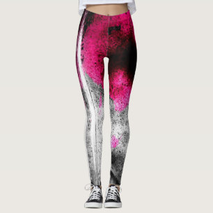 Abstract Fuchsia, Grey and Black Grain Photo Art Leggings