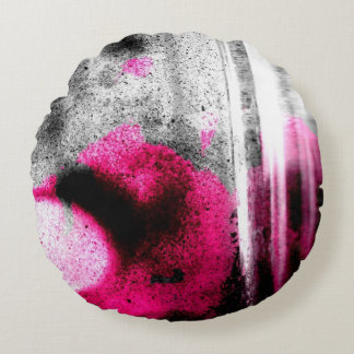 Abstract Fuchsia, Grey and Black Grain Photo Art Round Cushion