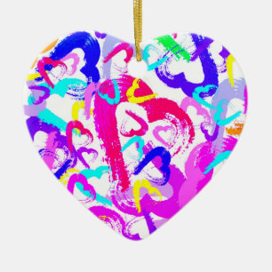 Abstract Fuchsia Hearts Ceramic Christmas Ornament