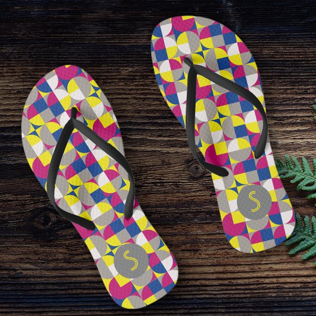 Abstract fuchsia yellow geometric pattern  flip flops (Creator Uploaded)