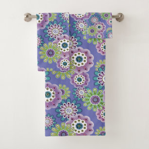 Abstract fun cartoon flowers floral kids scandinav bath towel set