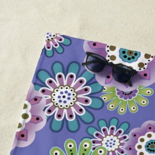 Abstract fun cartoon flowers floral kids scandinav beach towel