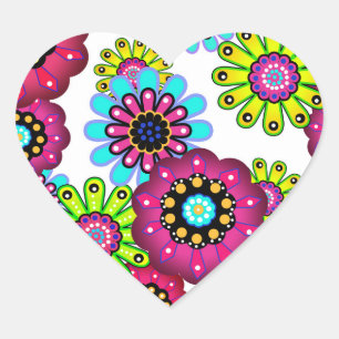 Abstract fun cartoon flowers floral kids scandinav heart sticker