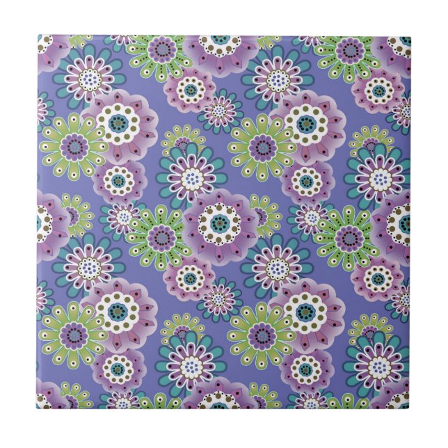 Abstract fun cartoon flowers floral kids scandinav tile (Front)