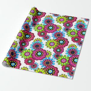 Abstract fun cartoon flowers floral kids scandinav wrapping paper