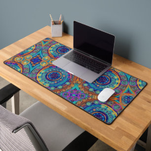 Abstract Fun Colourful Pattern Blue Modern Desk Mat