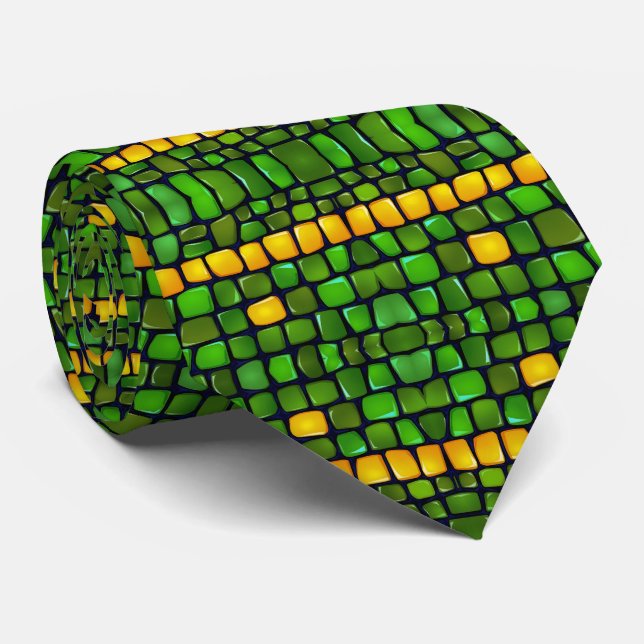 Abstract Fun Green Yellow Black Corn Peas Pattern Tie (Rolled)