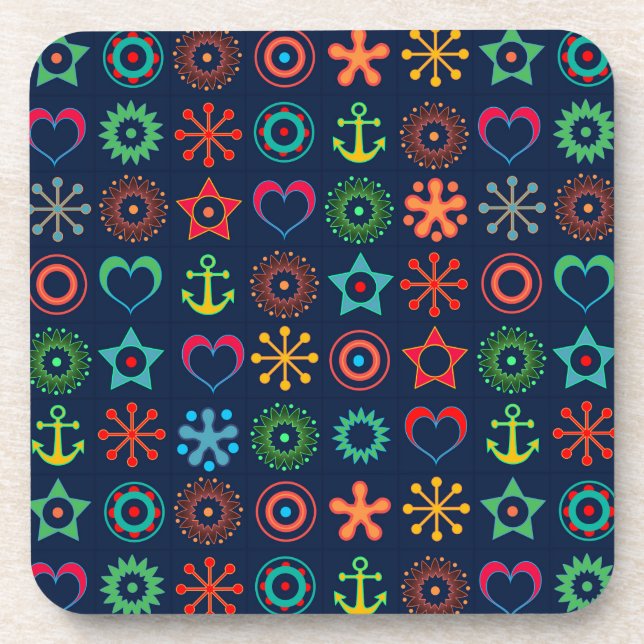 Abstract fun shapes retro design print coaster (Front)
