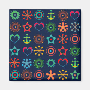 Abstract fun shapes retro design print magnet