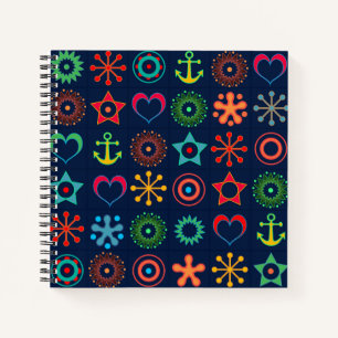 Abstract fun shapes retro design print notebook