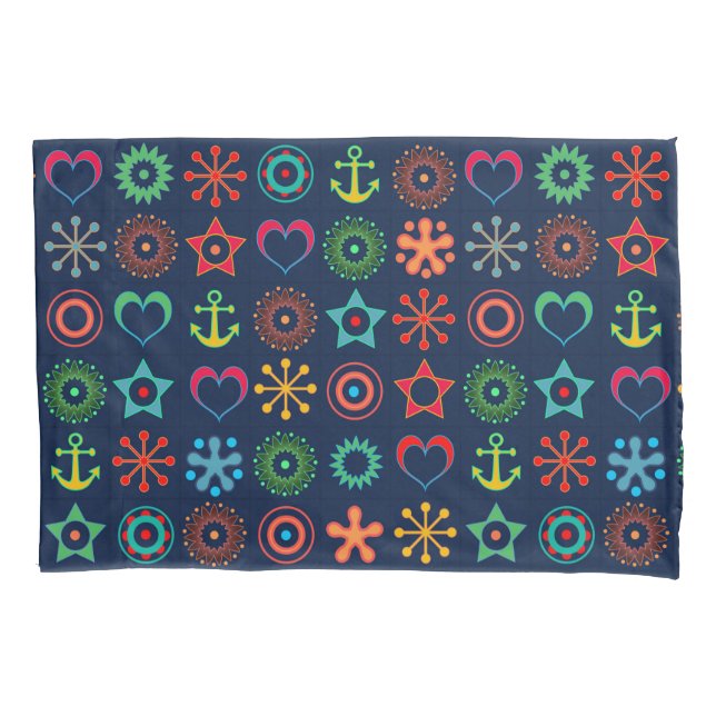 Abstract fun shapes retro design print pillowcase (Front)