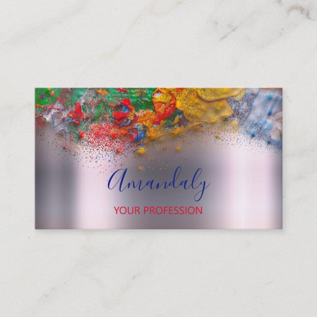 Abstract Funky Artwork Makeup Artist Rainbow Business Card (Front)