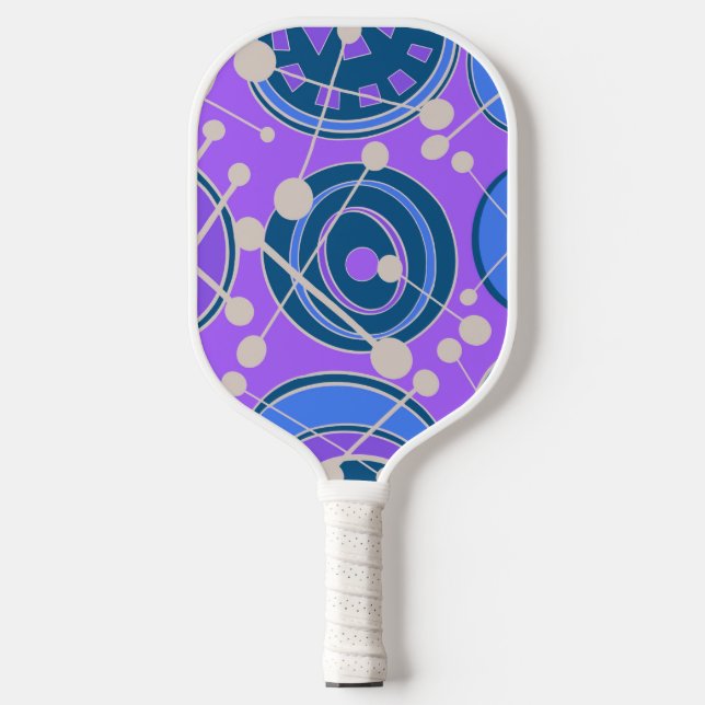 Abstract, funky, blue, purple, & white. pickleball paddle (Front)
