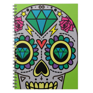 Abstract Funky Colourful sugar skull Notebook