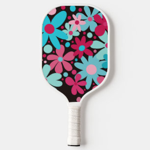 Abstract, funky pink & blue flowers pickleball paddle