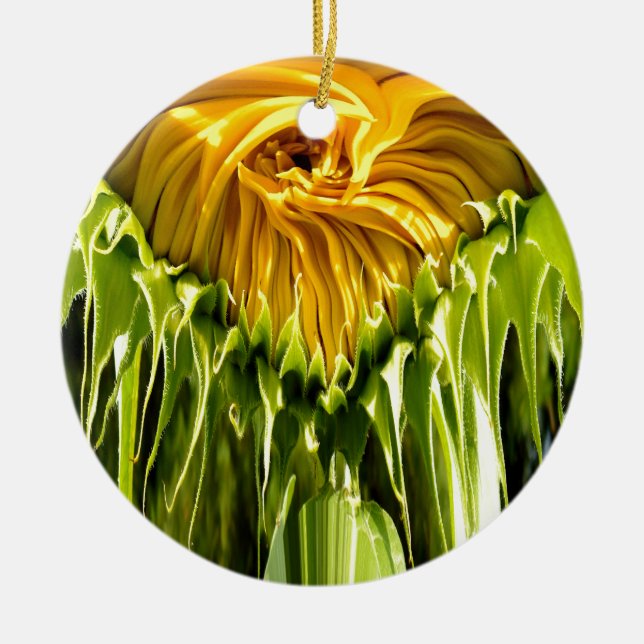 Abstract funky retro Sunflower, scared geometry  Ceramic Tree Decoration (Front)