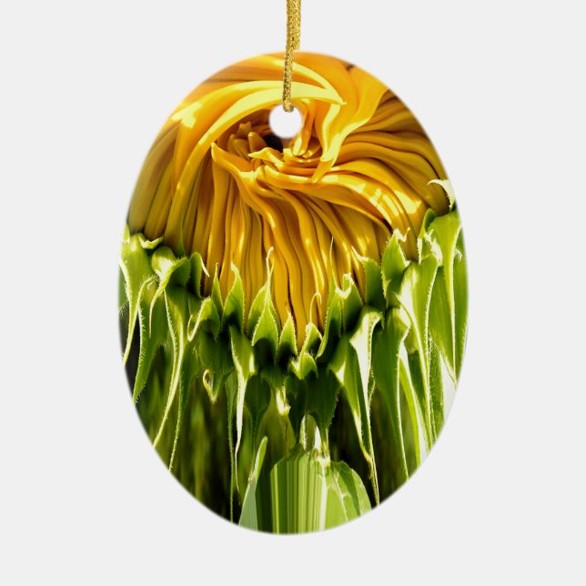Abstract funky retro Sunflower, scared geometry  Ceramic Tree Decoration (Front)
