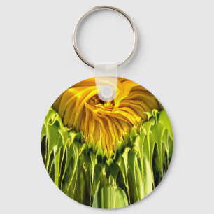 Abstract funky retro Sunflower, scared geometry  Key Ring