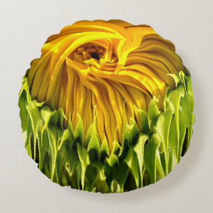 Abstract funky retro Sunflower, scared geometry  Round Cushion