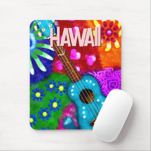Abstract Funky Ukulele Floral Tropical Teal Purple Mouse Mat