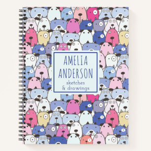 Abstract Funny Dog Face Pattern Custom Name Notebook