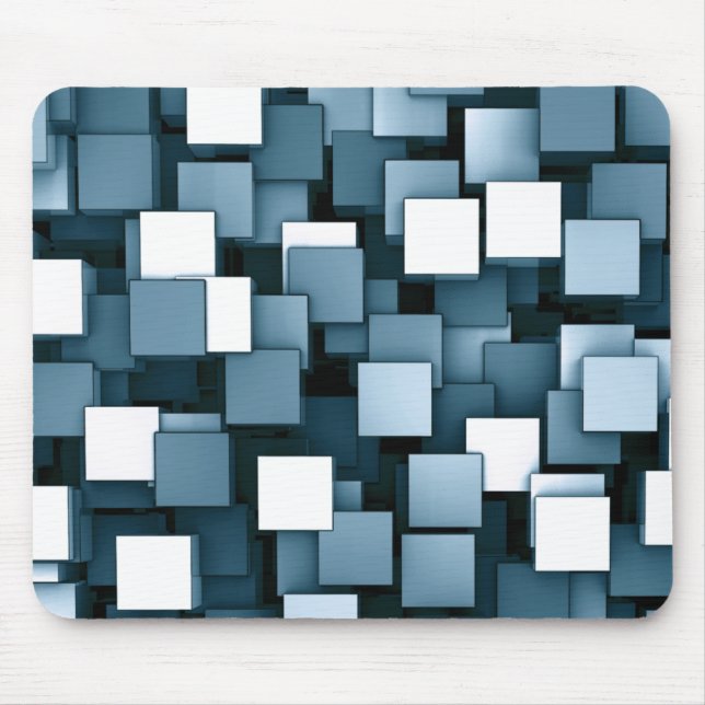 Abstract Futuristic Blue Cube Voxel Pattern Mouse Mat (Front)