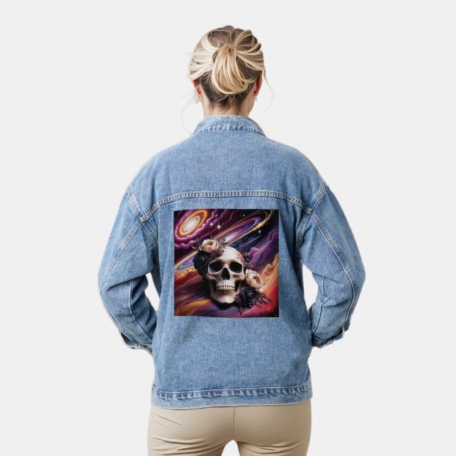 Abstract Galactic Skull Floral Denim Jacket (Model)