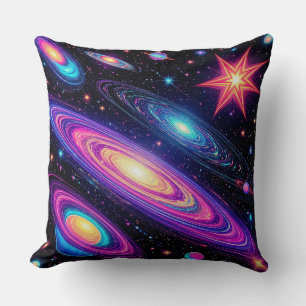 Abstract Galaxy Scene with Stars, Planets Cushion