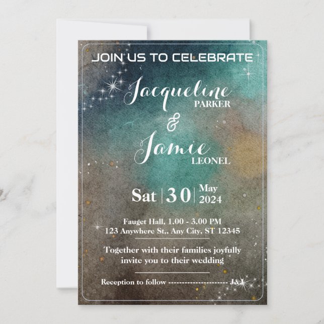 Abstract Galaxy Watercolor wedding invitation card (Front)