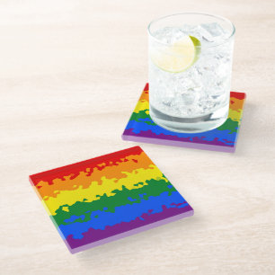 Abstract Gay Pride Flag     Glass Coaster