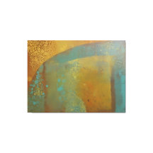 Abstract Gelli Plate print teal blue yellow gold
