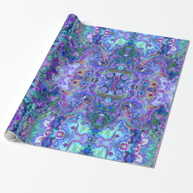 Abstract Geode Marbling in Peacock Colours Wrapping Paper (Unrolled)